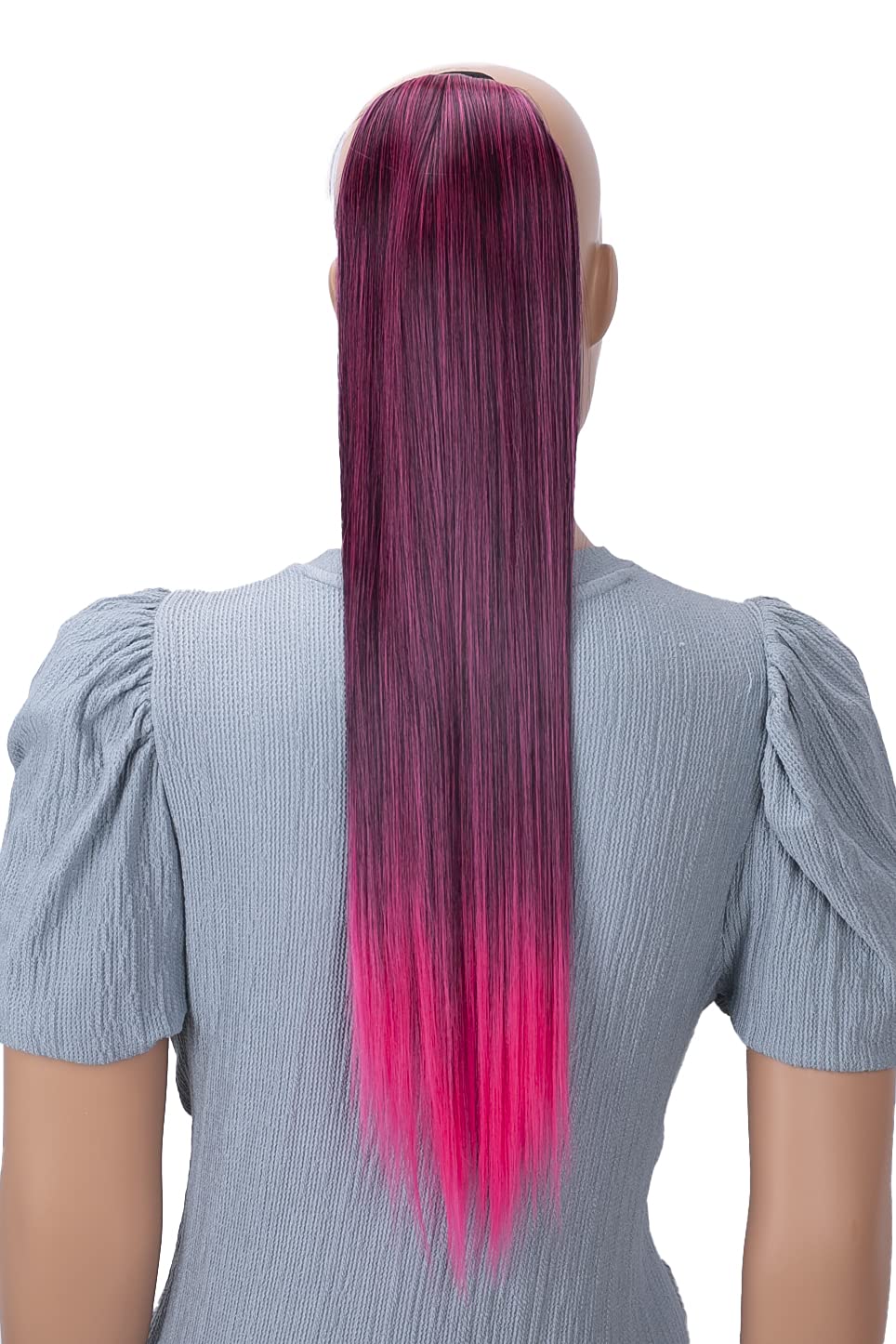 CAISHA 24" Hairpiece Clip On Ponytail With Two Bands Longhair Extension Straight Black Pink Mix HCB3 โ image 1