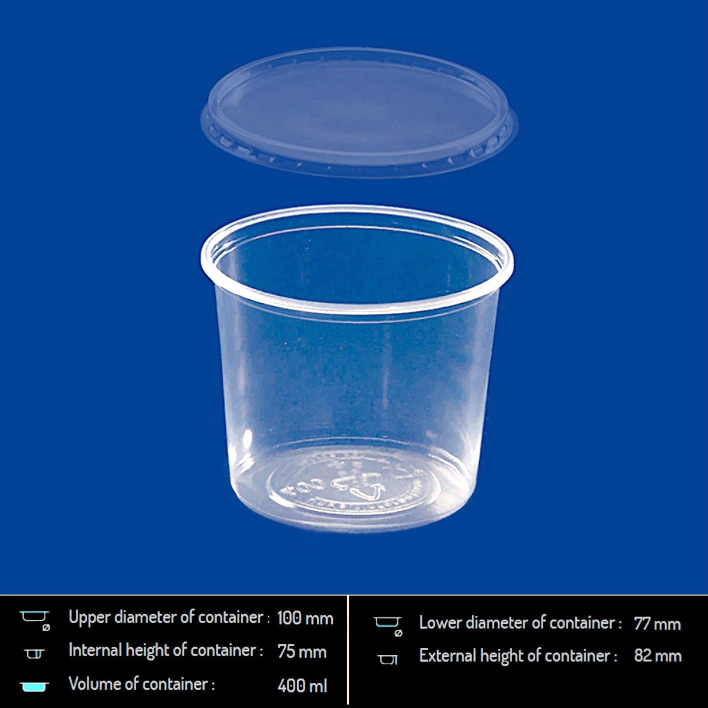 Clear Round Food Containers Plastic Storage Tubs with Lids Deli Pots Microwave (50, 400ml)