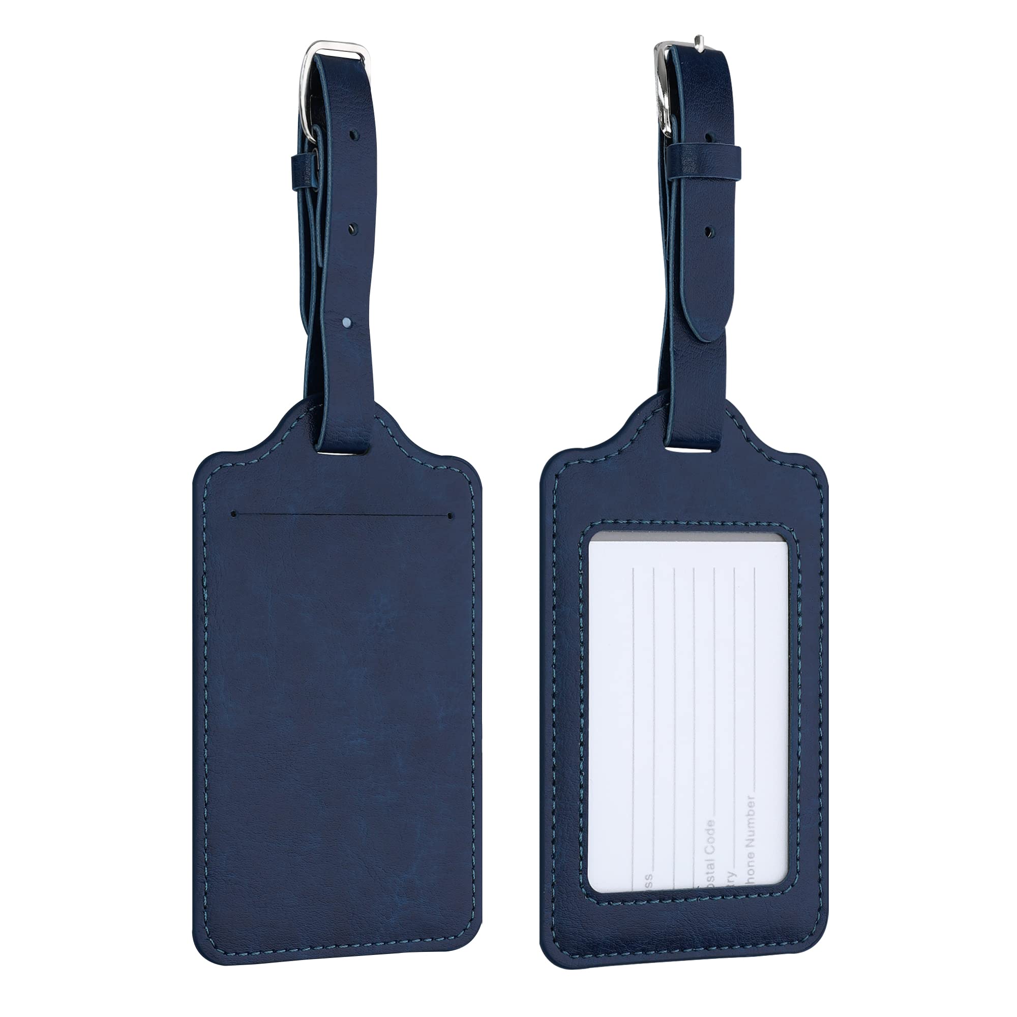 kwmobile Luggage Tags - 2X Synthetic Leather Name Address Cards for Travel Luggage, Suitcases - Dark Blue