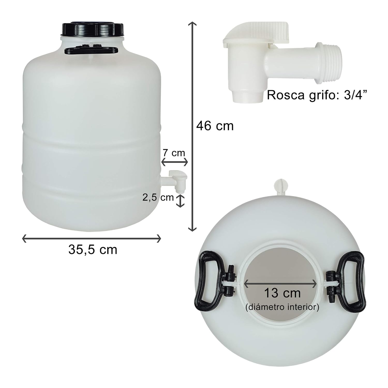 Bidón Garrafa Plástico Alimentario 30 litros con grifo y asas ...