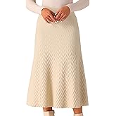 Seta T Women's Ribbed Knit A-Line Skirts Elastic High Waist Stretchy Sweater Midi Skirt