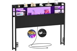 Aheaplus Headboard for Full Size Bed with Storage, Headboards with LED Light, Power Outlets, USB Ports Full Size Head Board, Wood headboard Only Sturdy and Stable Headboards, Modern, Black