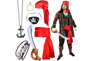 Yewong Captain Pirate Costume Accessory Set Durag Long-Tail Pirate Cap Medieval Renaissance Large Sash Pirate Role Play Dress Up Set for Halloween Party