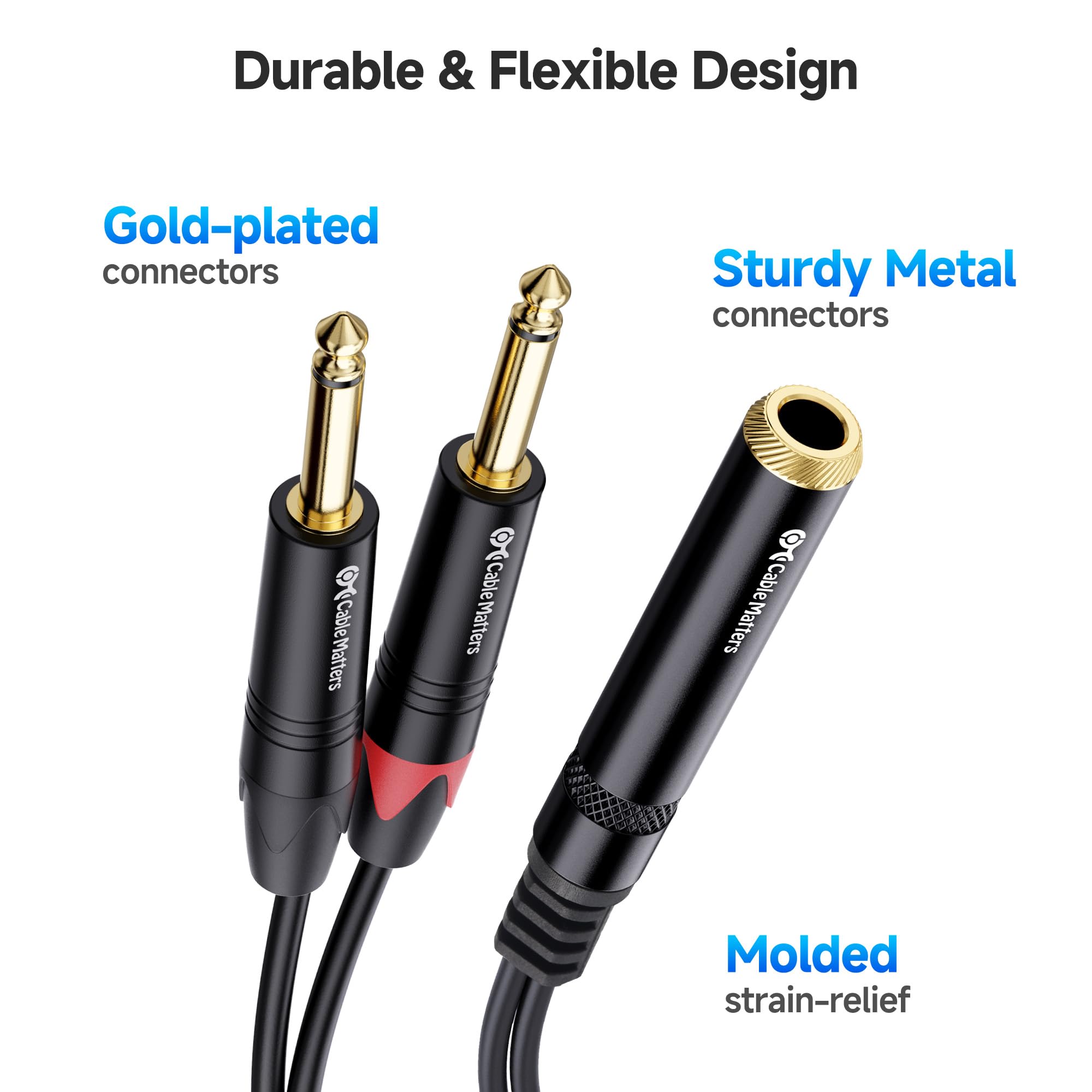 Cable Matters 2-Pack 1/4 TRS to Dual TS Stereo Audio Splitter Cable (Dual 1/4 Inch TS to TRS Female Adapter) in Black - 6 Inches / 0.15 Meters