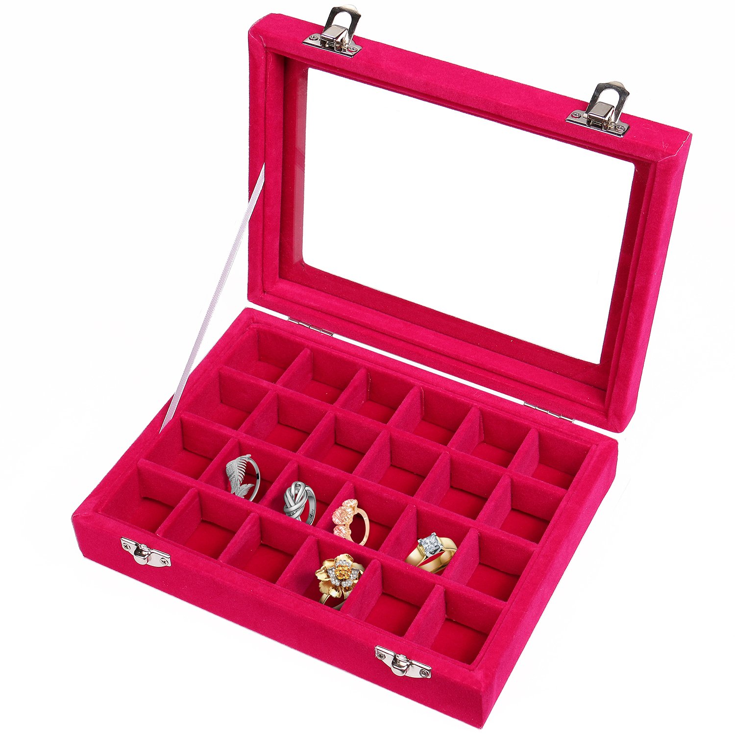 MeshelaWomen's Jewellery Case/Storage Box with 24 Compartments pink