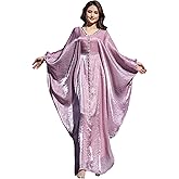 Elegant Butterfly Shine Abaya Dress, Dusty Rose, V-Neck Muslim Dress with Crystal Hand Beading, Kaftan Style, One-Size