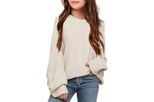 Mafulus Girl's Oversized Crewneck Fall Sweaters Kids Batwing Long Sleeve Slouchy Chunky Cute Pullover Jumper Shirts 5-14T