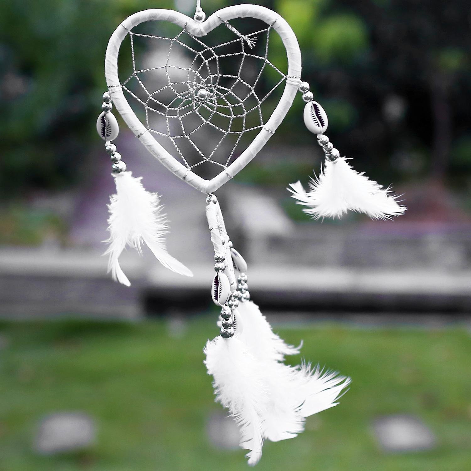 SOLRDI Dream Catcher White 24cm^10cm Heart Shape India Style Handmade Double Circular Handmade Traditional Net Home Decor Wall Car Hanging Ornament Gift
