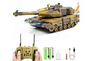 Hitish RC Tank That Shoots for Kids Adults, 2.4G Remote Control Army Tank Toys with Auto Demo Sound Light Smoke, 13 Channel Military Vehicles Model Gift for Boys, Army Beige