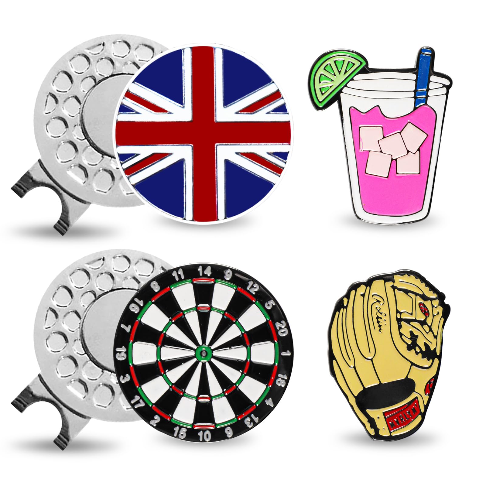 FINGER TEN Golf Hat Clip with Ball Marker Magnetic Value Gift Set, Alignment Clips Attaches Easily to Hat Caps Belt Fashion Pattern Training Aids Accessories for Men Women Durable Removable (Style 8)