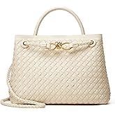 Woven Bag for Women Crossbody Handbag: Vegan Leather Small Tote Purse - Trendy Shoulder Handbags and Purses - Bowknot Satchel Purses (Seashell)
