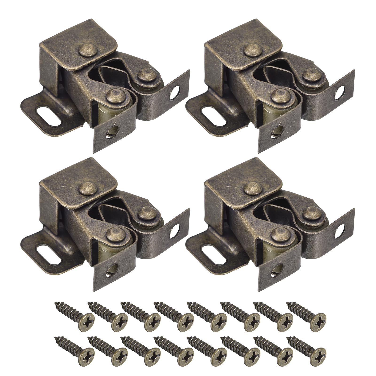 uxcell 4 Set Double Roller Catch Cabinet Latch Hardware Fitting for Cabinet Cupboard Closet Furniture Door, Bronze