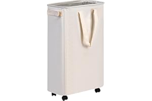efluky Slim Laundry Hamper with Wheels, Rolling Laundry Basket for Clothes, Small Laundry Basket for Bedroom, Dorm and Laundry Room, 60L (12.7 Gallons) Beige