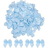 MECCANIXITY 100Pcs Mini Ribbon Bow 1" Mini Fabric Satin Ribbon Flower Bows for Craft DIY Sewing Wedding Birthday Party Blue