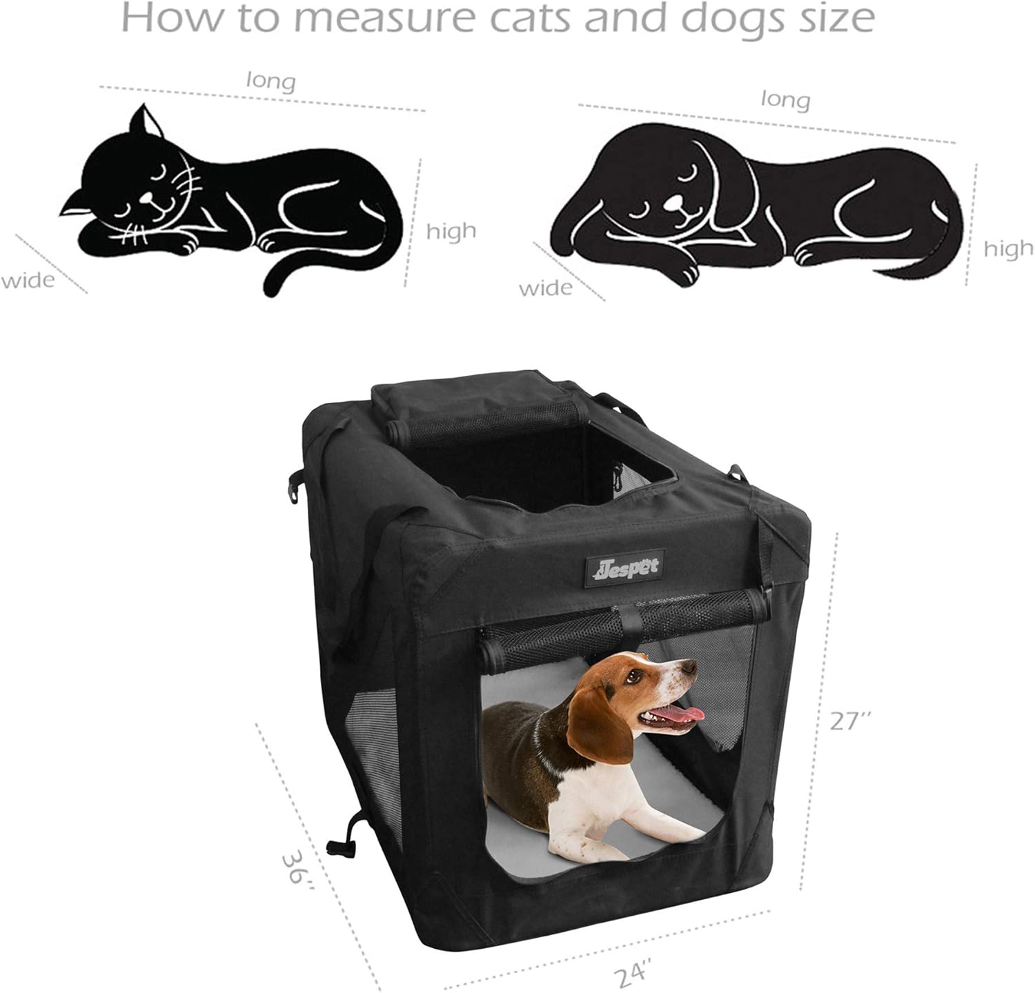 JESPET Soft Pet Crates Kennel 26 Cats 30 & 36 3 Door Soft Sided Folding