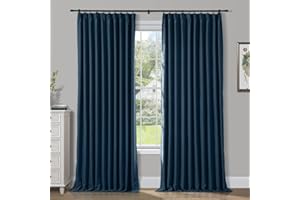 ChadMade Pinch Pleated Curtain 52W x 63L Inch Solid Thermal Insulated Blackout Patio Door Panel Drape for Traverse Rod and Track, Navy (1 Panel)