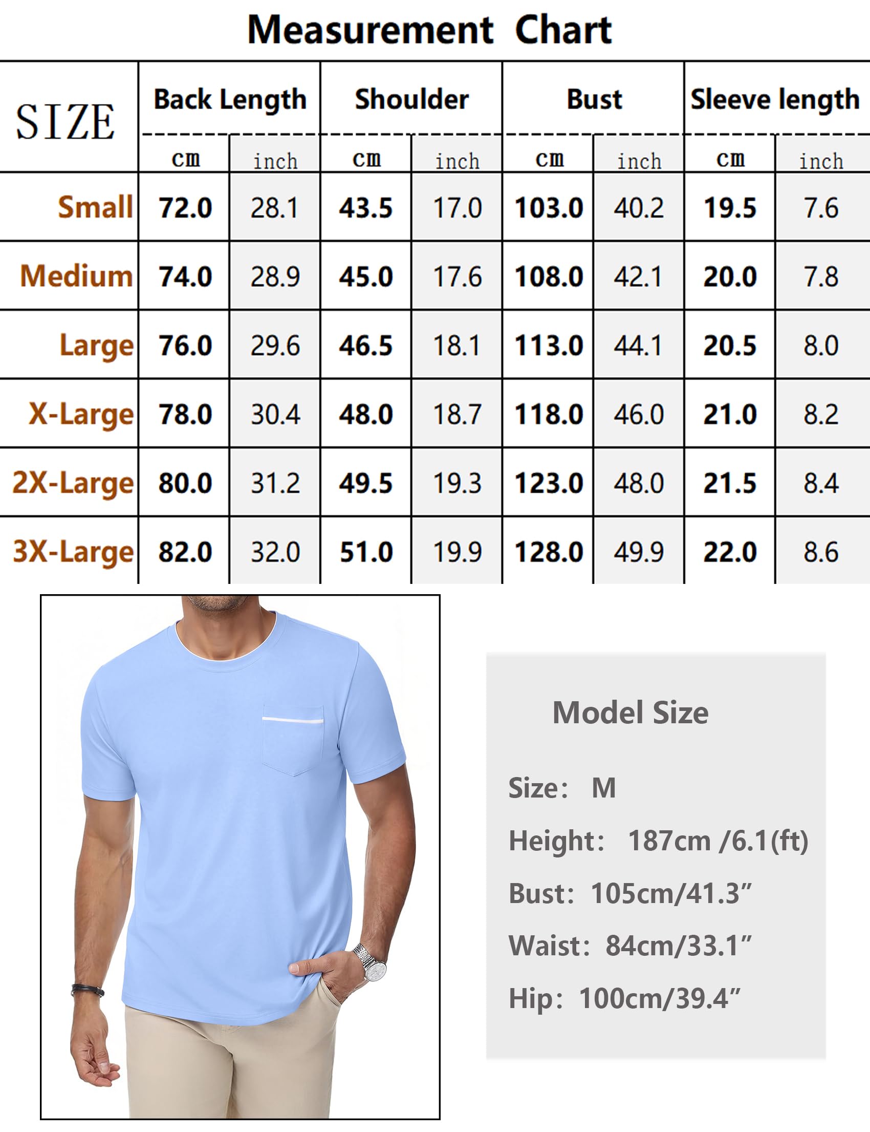 iClosam T Shirt Herren Baumwolle Feuchtigkeitsableitend Hellblau M 6