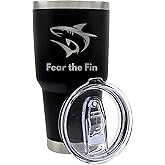 Palm City Products Premium 30 oz Fear the Fin Black Tumbler with Slider Lid - Engraved Shark Design - Ideal Gifts for Adults, Shark Merchandise, Travel Tumbler