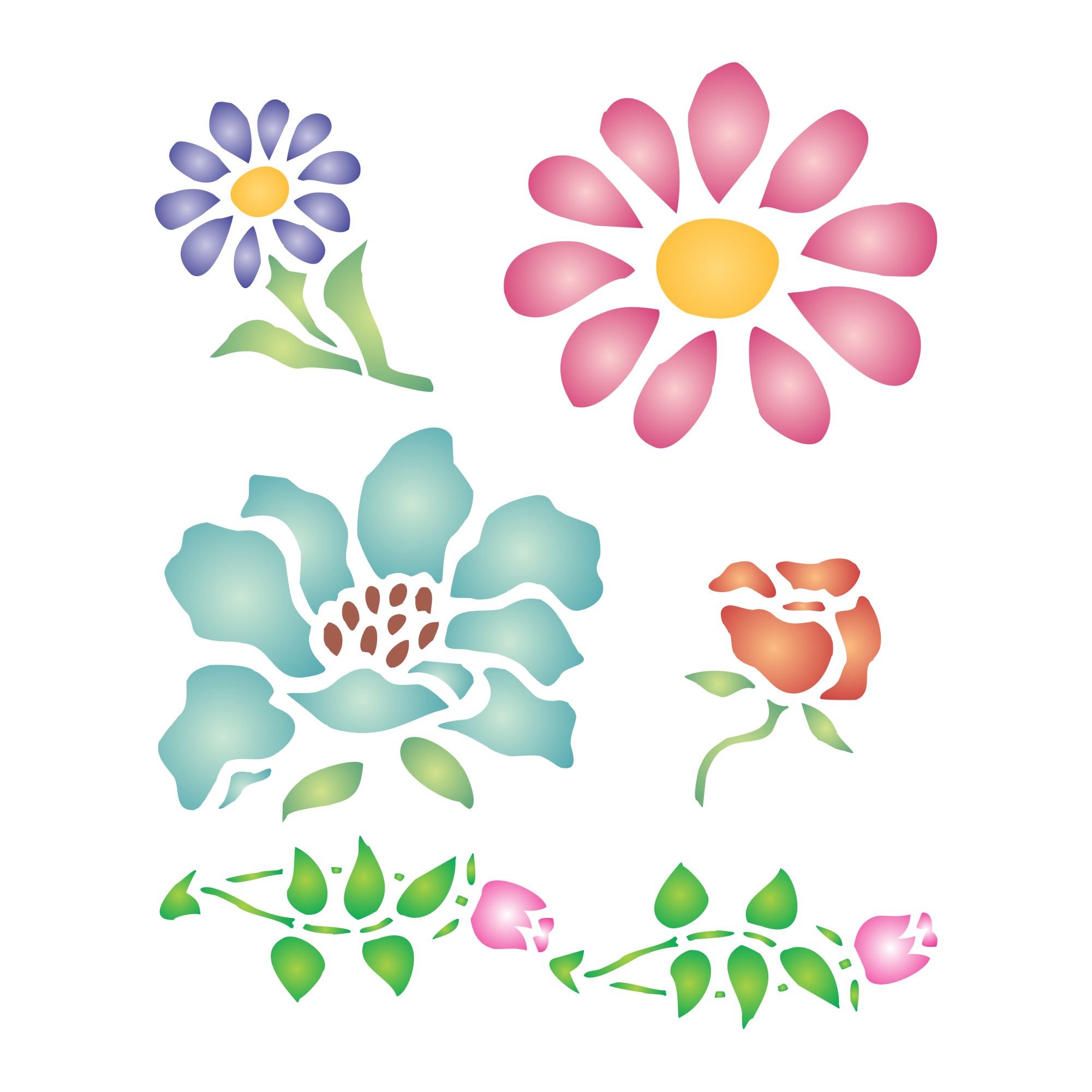 Flower Stencil - 12.5 x 15cm (M) - Reusable Small Flora Flowers Leaf Buds Wall Stencil Template.