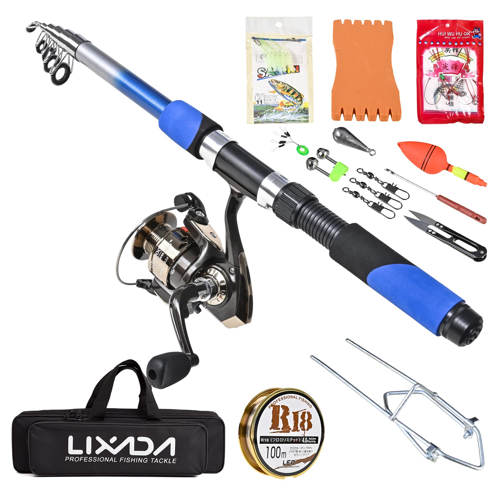 Lixada Fishing Rod Reel Set Telescopic Fishing Rod Reel Combo Kit with Fishing Rod Fishing Reel Fishing Lures Hooks Bag Necessary Fishing Accessories