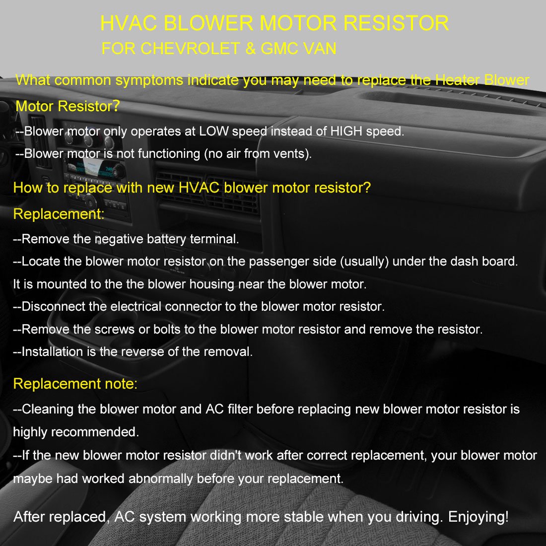 Amazon.com: FAERSI HVAC Fan Blower Motor Resistor for 96-14 Chevy Express  GMC Savana 1500 96-16 Chevy Express GMC Savana 2500 3500 09-12 Chevy  Express GMC ...