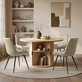RESTACORIN 5-Piece Round Dining Table Set for 4, 47-Inch Modern Farmhouse Kitchen Table with Semi-Open Storage Shelf, Soft Fabric Upholstered Dining Chairs (Natural Table + 4 Beige Chairs)
