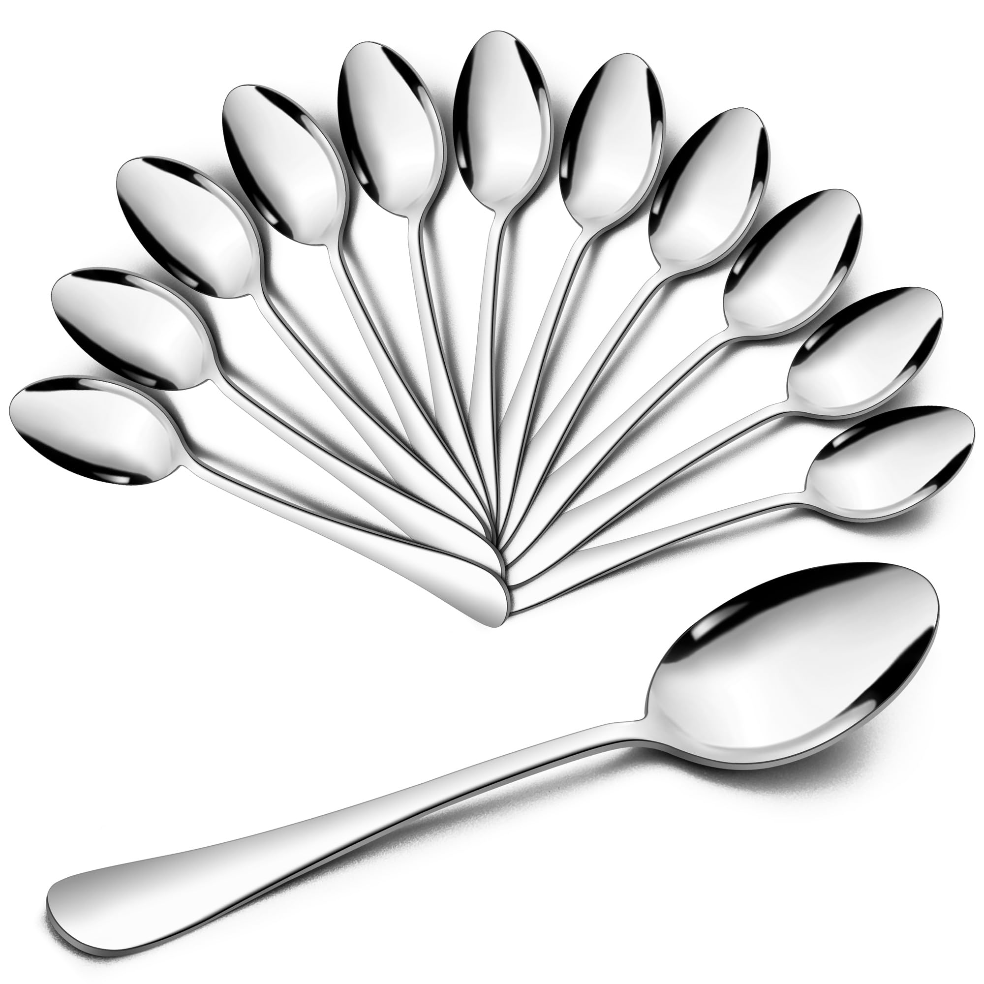 Joyfair Teaspoons, Stainless Steel Dessert Spoon Set of 12, Coffee Spoons Ideal for Coffee Tea Ice Cream Dessert in Home Kitchen Restaurant, Round Edge & Mirror Polished & Dishwasher Safe, 13.5cm