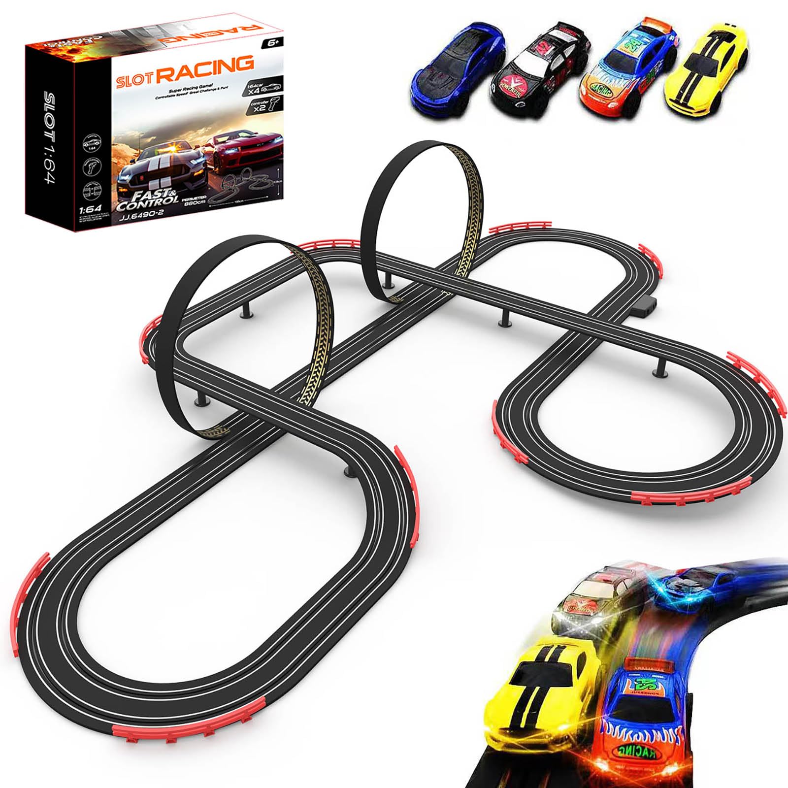 Photo 1 of ***(PARTS ONLY/ MISSING PARTS/ NON FUNCTIONAL)***Slot Racing Car Track for Kids 28Ft Electric Powered Race Tracks Sets for Boys and Kids ,Dual Racing with 4 High Speed Cars and 2 Hand Controllers, Gift Toys for Children 6,7,8 Years Old