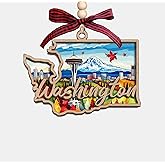 Moonlit93 Washington State Christmas Wooden Ornament - 2-Layer Laser-Cut Wooden Keepsake - Rustic Holiday Decor & Ideal Travel Gift for Women Men Family & Friends - Washington Locals Gift