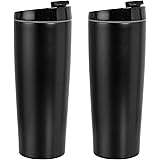 Amazon Basics Stainless Steel Tumbler with Flip Lid, Vacuum Insulated– 30-Ounce, 2-Pack, Black