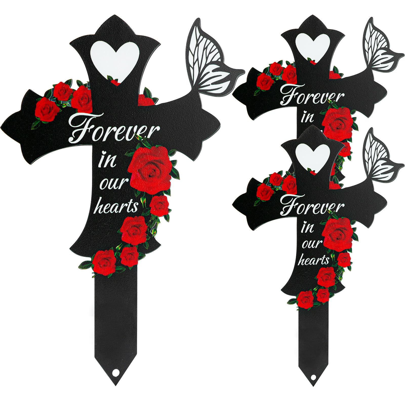 Photo 1 of JMZYJZH 3Pcs Cemetery Decorations for Grave, Grave Decorations for Cemetery Son Dad Mom, Cross Grave Markers for Cemetery