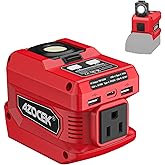220W Azocek Power Inverter Compatible with Milwaukee 18V Battery, DC 18V to AC 110V Portable Power Station with 1 AC Outlet, 2 USB Ports & 1 Type-C Fast Charging, 400LM LED Work Light