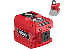 220W Azocek Power Inverter Compatible with Milwaukee 18V Battery, DC 18V to AC 110V Portable Power Station with 1 AC Outlet, 2 USB Ports & 1 Type-C Fast Charging, 400LM LED Work Light