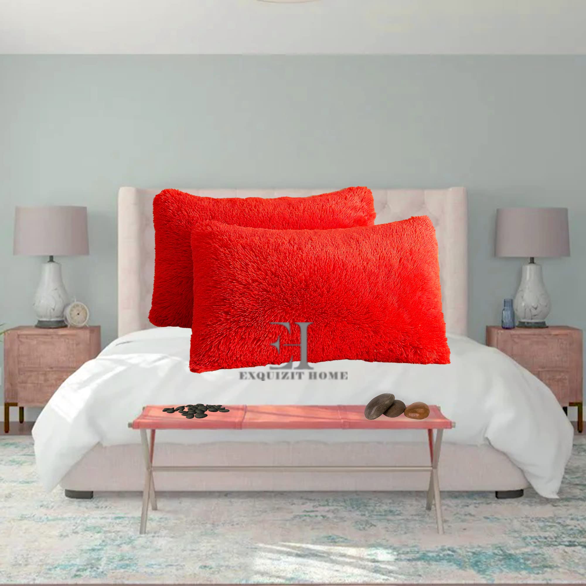 EXQUIZIT HOME® Hug & Snug Teddy Cuddles Pillowcase Pair – Super Soft Fluffy Fleece Pillow Covers | Warm & Cosy Winter Teddy Pillowcases | 100% Polyester | Standard Size 50×75cm (Red) — image 1