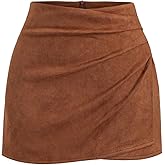 MakeMeChic Women's Suede Skirt Ruched Zip Back Bodycon Vintage Wrap Y2K Short Skirts