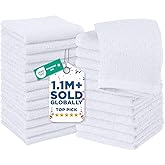 DAN RIVER 24 Pack Wash Cloths for Showering [12x12] - 100% Cotton Washcloths Premium Quality Flannel Face Cloths for Bathroom, Highly Absorbent and Soft Feel Wash Clothes, White