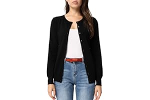 GRACE KARIN Women's Long Sleeve Button Down Crew Neck Classic Sweater Knit Cardigan