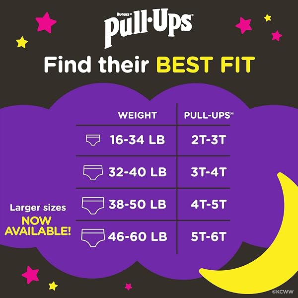 PULL-UPS GIRLS’ NIGHT-TIME POTTY TRAINING PANTS, SIZE 5T-6T OVERNIGHT TRAINING UNDERWEAR (46-60 LBS), 44 CT