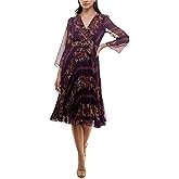Maison Tara Womens Surplice Top Bell Sleeve Midi Dress