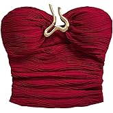 SOLY HUX Women's Summer Tube Tops Strapless Sleeveless Cut Out Ruched Bandeau Y2k Going Out Crop Top Plain Red X-Small