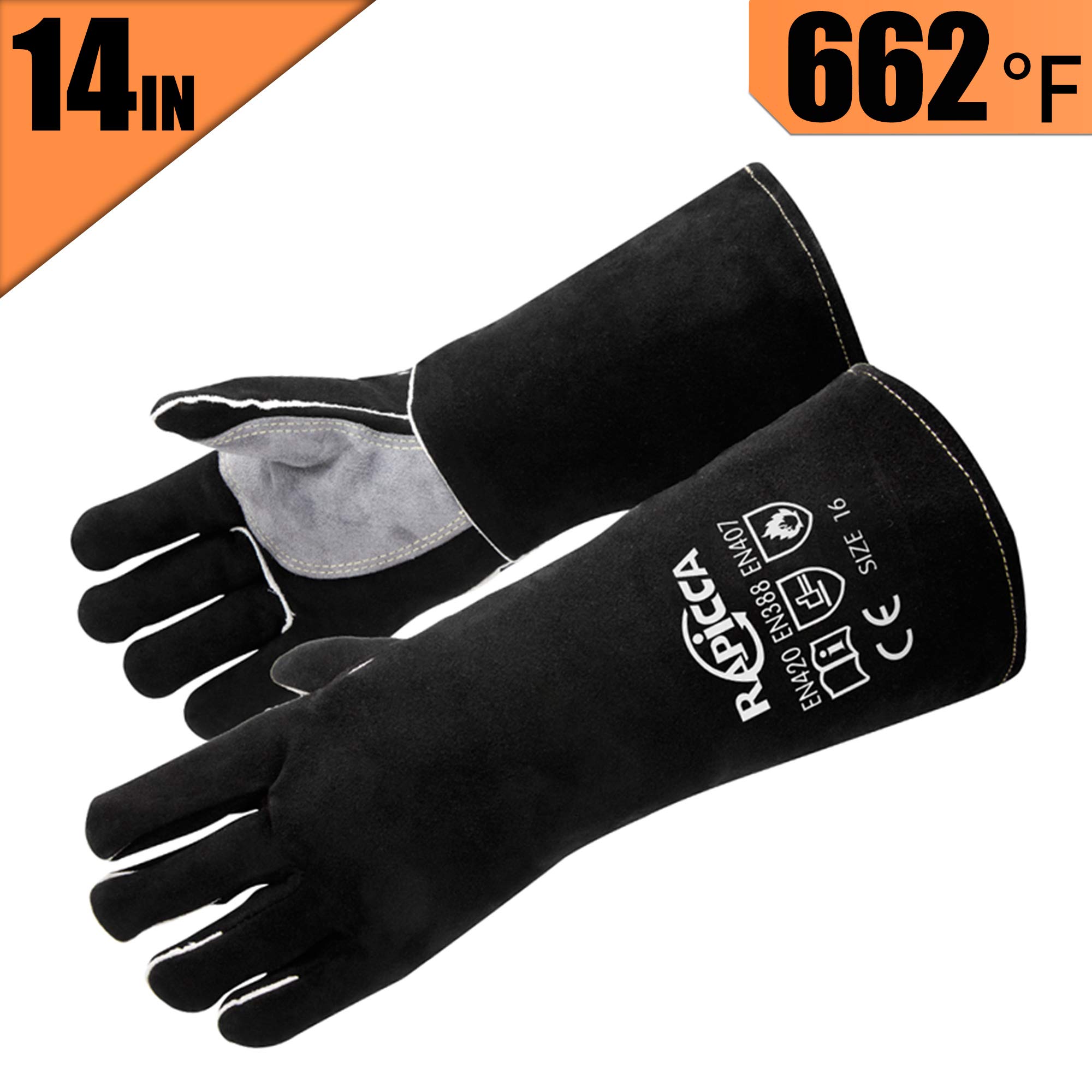 Fire Heat Resistant Leather Welding Gloves Fireplace Wood Stove BBQ