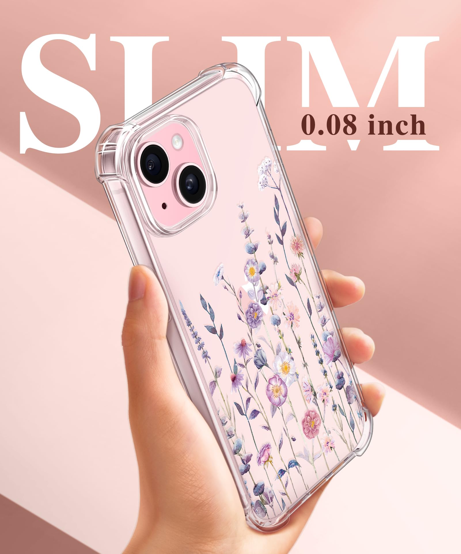 GVIEWIN for iPhone 15 Case, [3 in 1] with Screen Protector & Camera Lens Protector, Clear Soft Shockproof Slim Fit Floral Phone Cover for Women Girls 2023 6.1