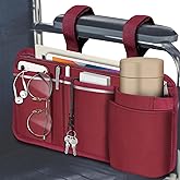 FINPAC Wheelchair Side Storage Bag w/Cup Holder, Wheelchair Armrest Accessories Pouch with Pen Slot and Reflective Strips for Power Walkers, Rollators, Seniors - Burgundy