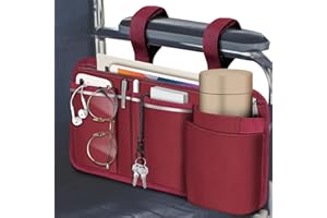 FINPAC Wheelchair Side Storage Bag w/Cup Holder, Wheelchair Armrest Accessories Pouch with Pen Slot and Reflective Strips for Power Walkers, Rollators, Seniors - Burgundy