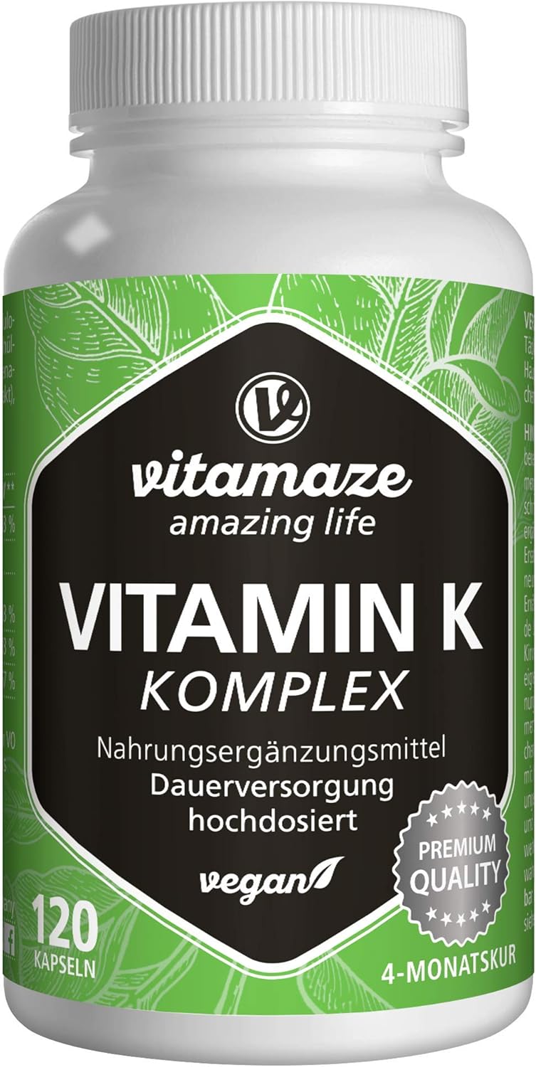 Vitamine K Complexe à Haute Dose et Végétalien, K1 1.000 mcg + K2