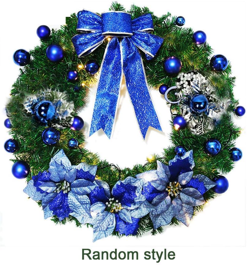 Handfly Christmas Wreaths 30cm Indoor Outdoor Artificial Xmas Baubles Garland for Tree Door Hanging,Wreaths with Baubles,Bowtie,Flower,Pine Cone Decor