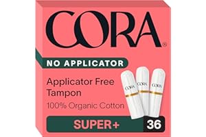 Cora Non-Applicator Tampons - 100% Organic Cotton | Ultra-Absorbent, Unscented, Natural, Non-Toxic, Applicator Free | Eco-Conscious (36 S+ Tampons)
