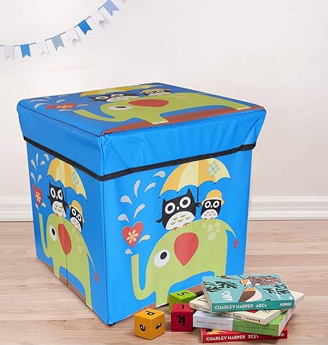 TIED RIBBONS Toy Storage Boxes for Kids Storage Organisers for Kids Under Lid Padded Seat (30 cm X 28.5 cm X 28.5 cm, Multicolor)