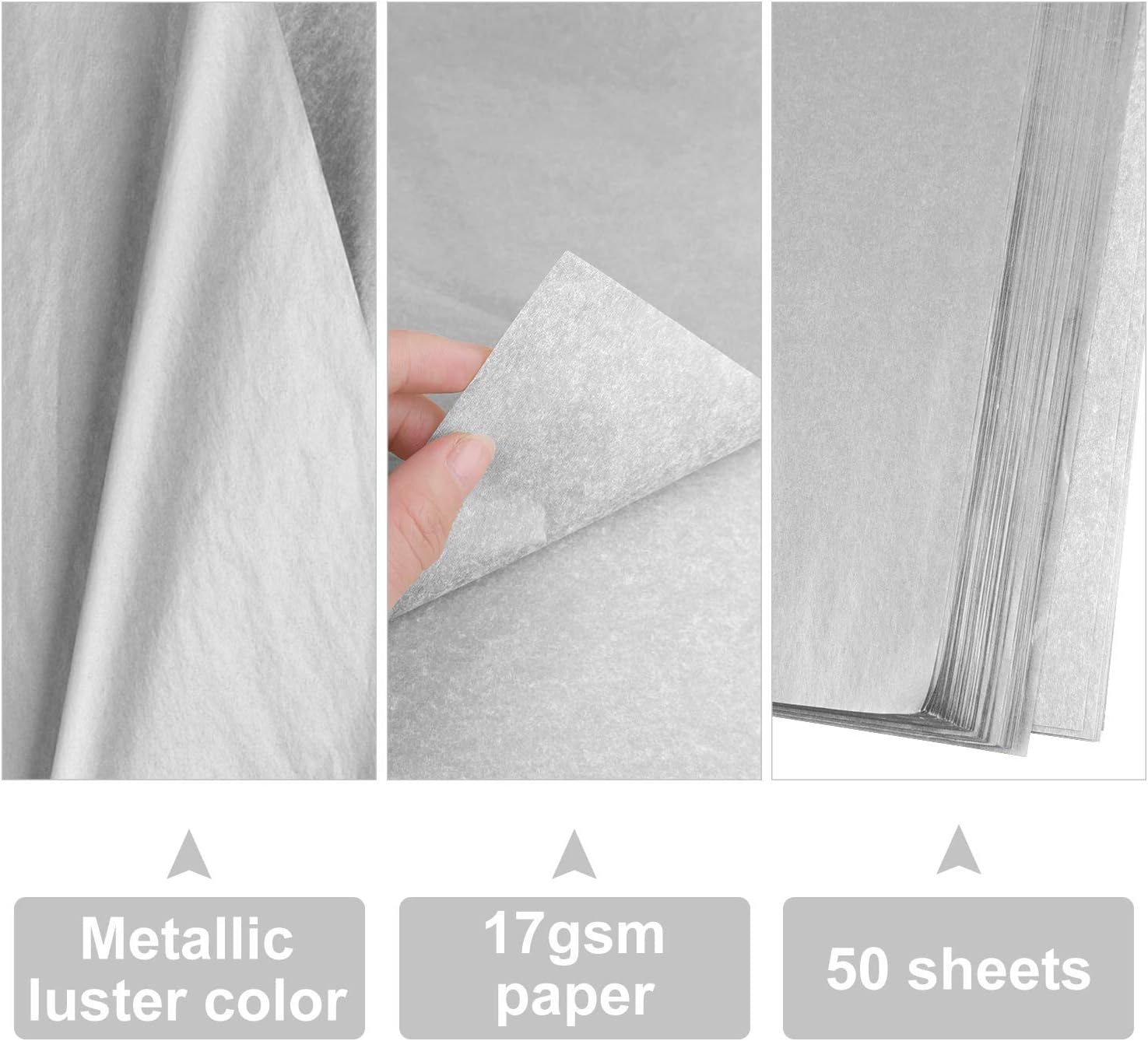 MIAHART 50 Sheets Silver Tissue Paper Bulk 20X14 Inch Metallic Gift Wrap Paper Gift Wrapping Accessory Wrap for Wedding Birthday Party Favor Decor DIY Fringes Shredded Fill Confetti (Silver) - Image 5