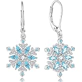 YIFSIY Snowflake Christmas Earrings for Women 925 Sterling Silver Frozen Leverback Winter Dangle Drop Earring Christmas Jewelry Gifts